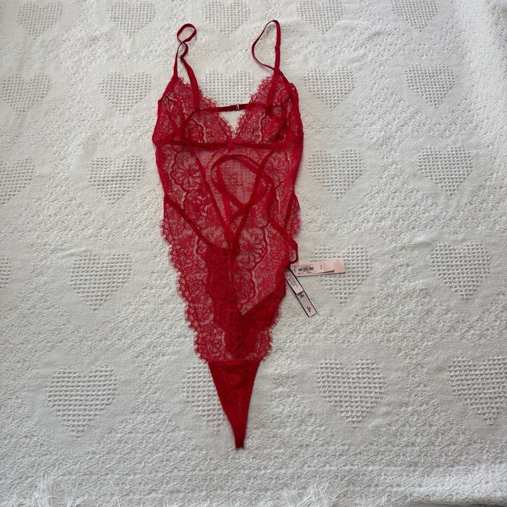 NWT Victoria’s Secret Red Lace Thong Bodysuit (M)